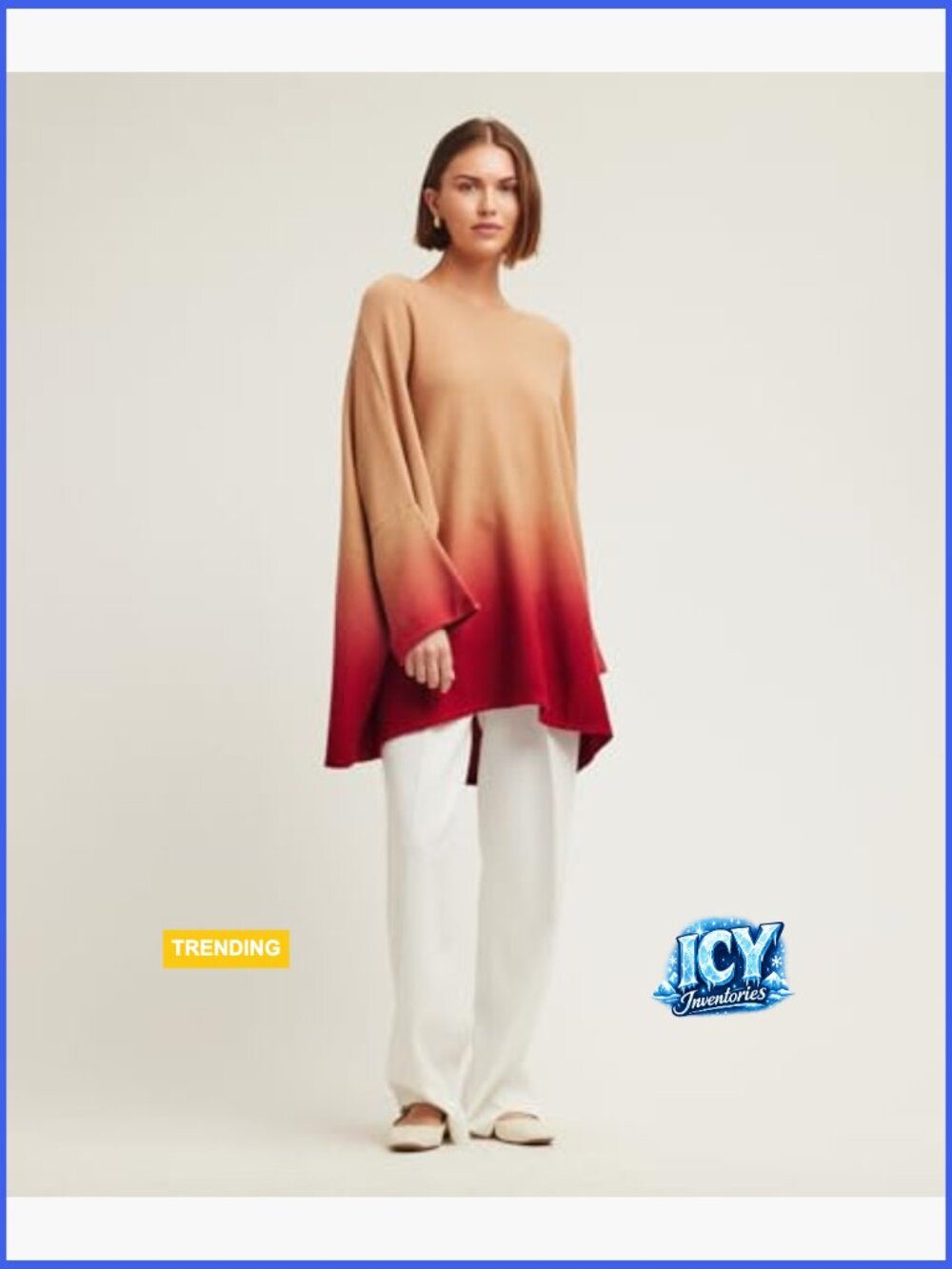 Women's Ombre Poncho Sweater, Oversized Fit, Cashmere - Picture 2 of 4